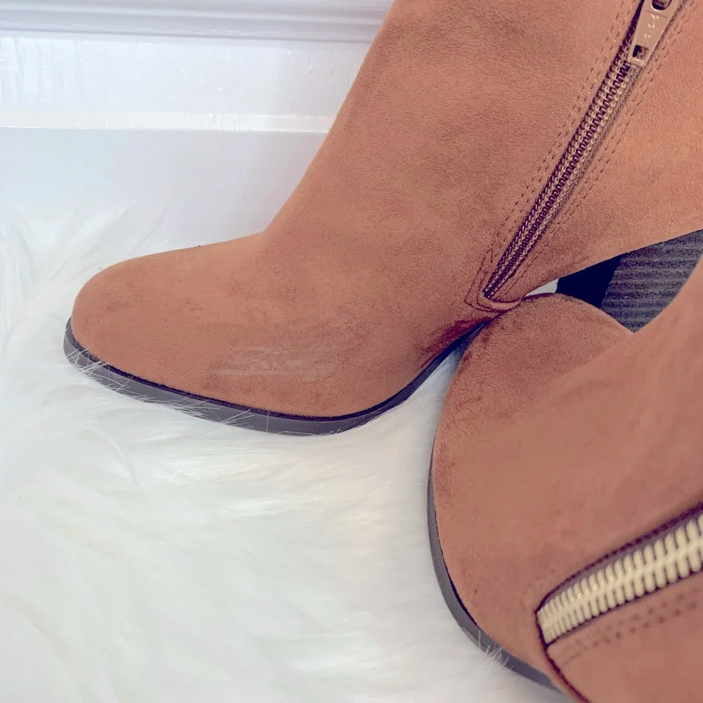 Cognac Zip Wooden Heel Bootie - Picture 5 of 5